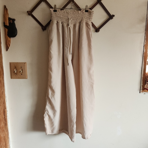 Free People Movement Mia Lounge Pant Lyocell Cream Wide-Leg Pant Medium - Picture 2 of 14